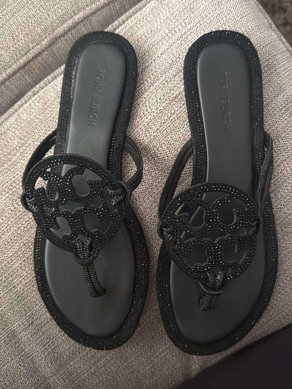 Tory Burch Black Beaded Miller Thong Sandals